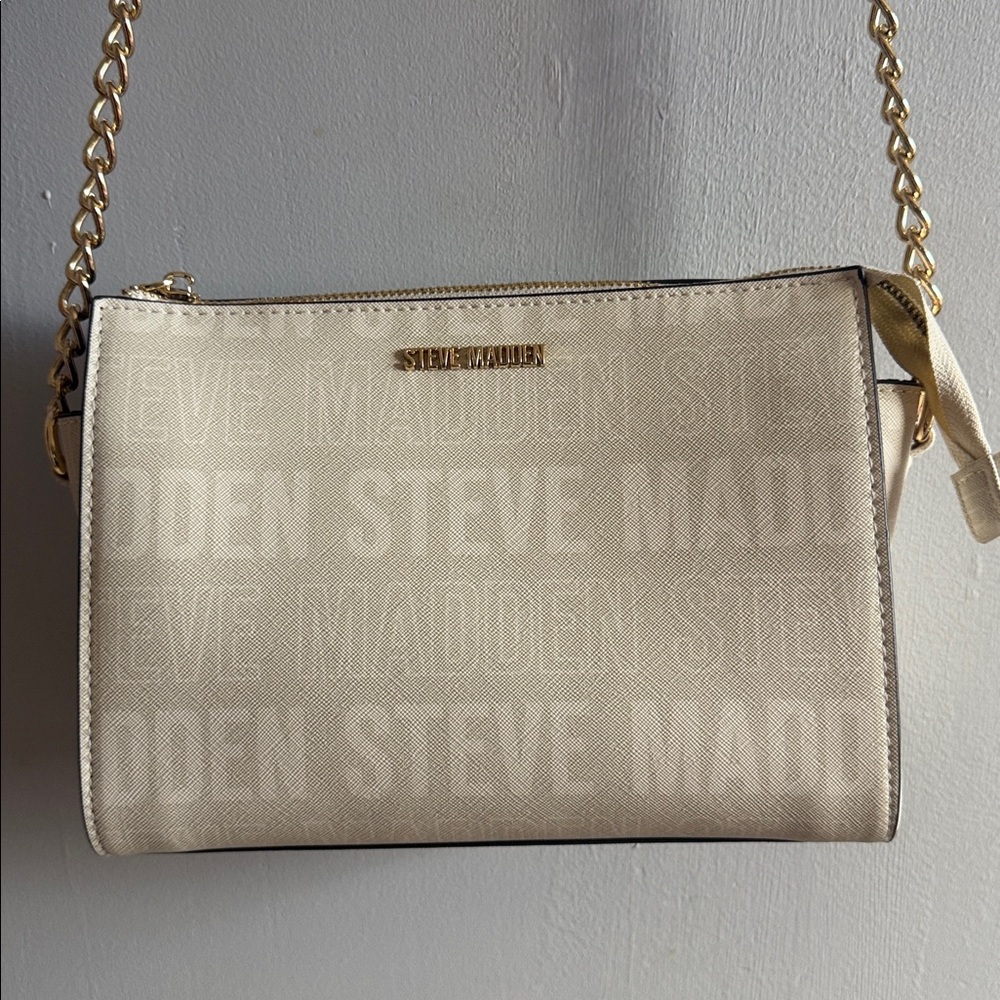 Cream Steve Madden Cross Body Bag with Gold Hardware